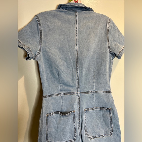 Free People Hearts Beat coverall Denim Fitted Jumpsuit in sunbath blue - Picture 8 of 9